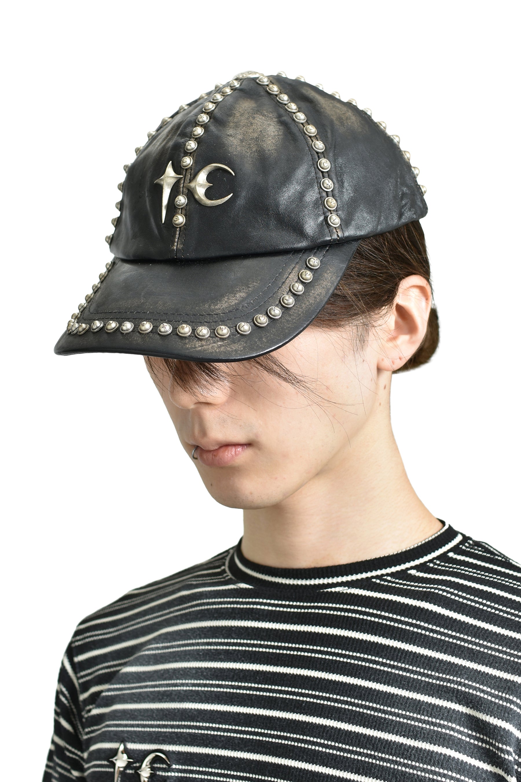 Thug Club サグクラブ FW25 STUDDED WASHED LEATHER CAP / BLK