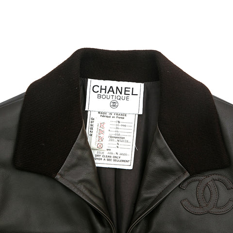 シャネル CHANEL ココマーク リブ レザー ジャケット ブラウン eit0805