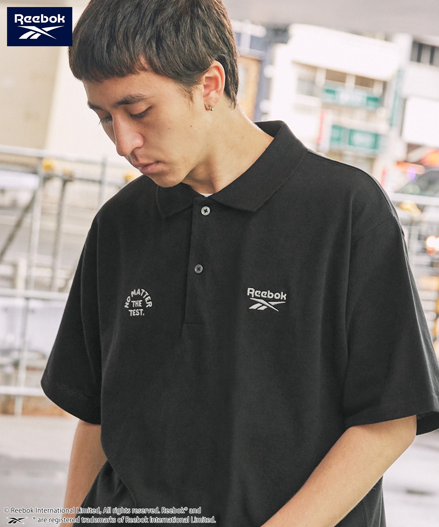 Reebok/リーボック 別注 ダブルロゴ刺繍 ビッグシルエット 鹿の子半袖