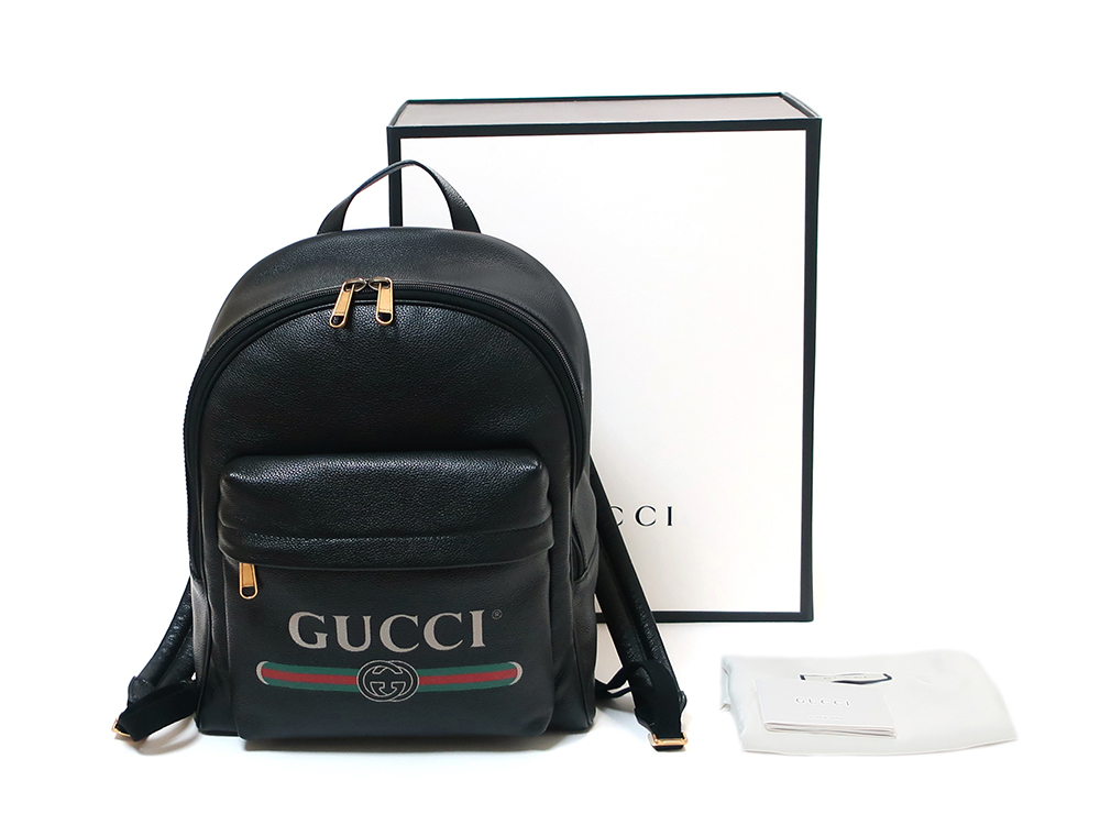 グッチ レザー ロゴプリント バックパック ブラック 547834