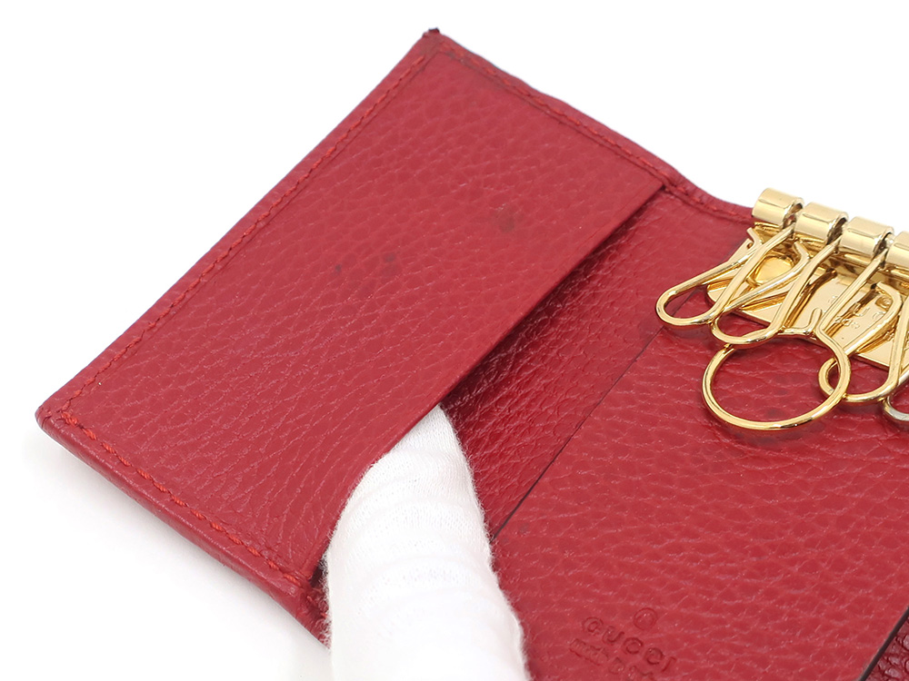 グッチ GGマーモント レザー キーケース6連 レッド 456118