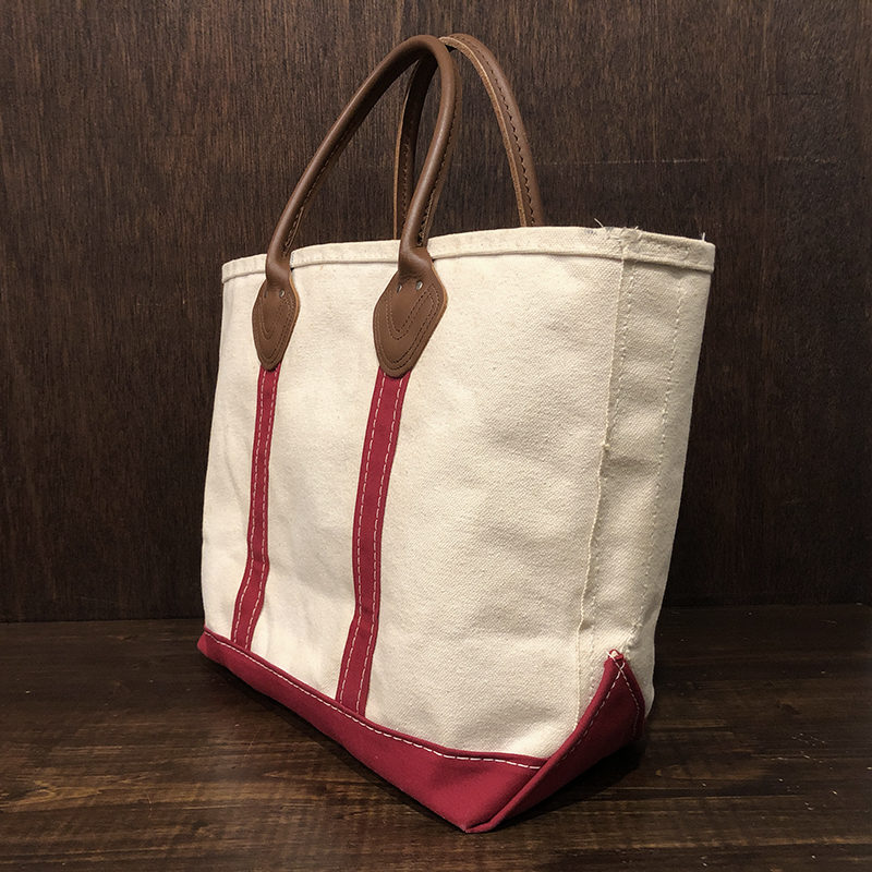 LL Bean Boat and Tote Leather Handle White Red Tote Bag M Mint