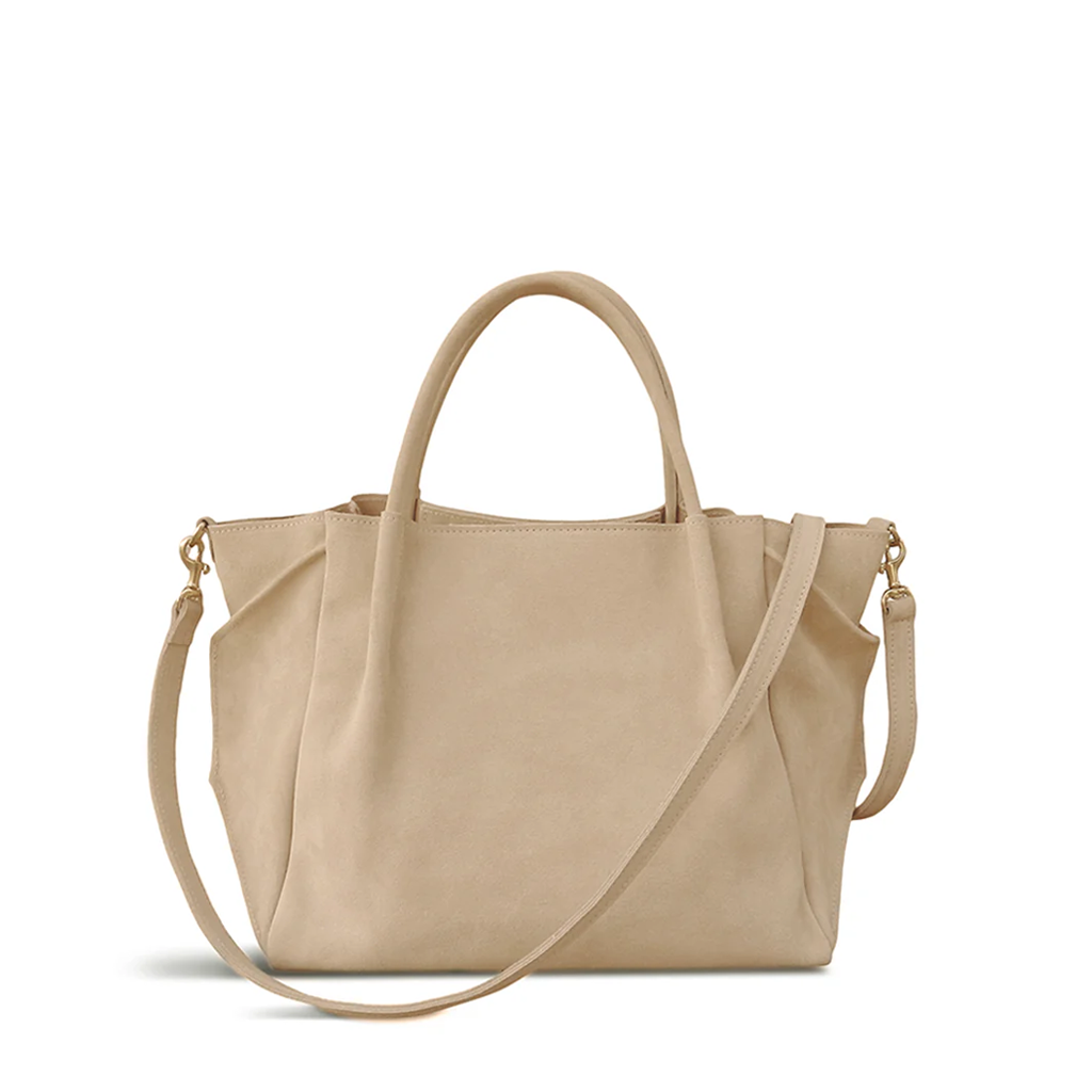 Zoe Tote in Macadamia Italian Leather Backed Suede – oliveve