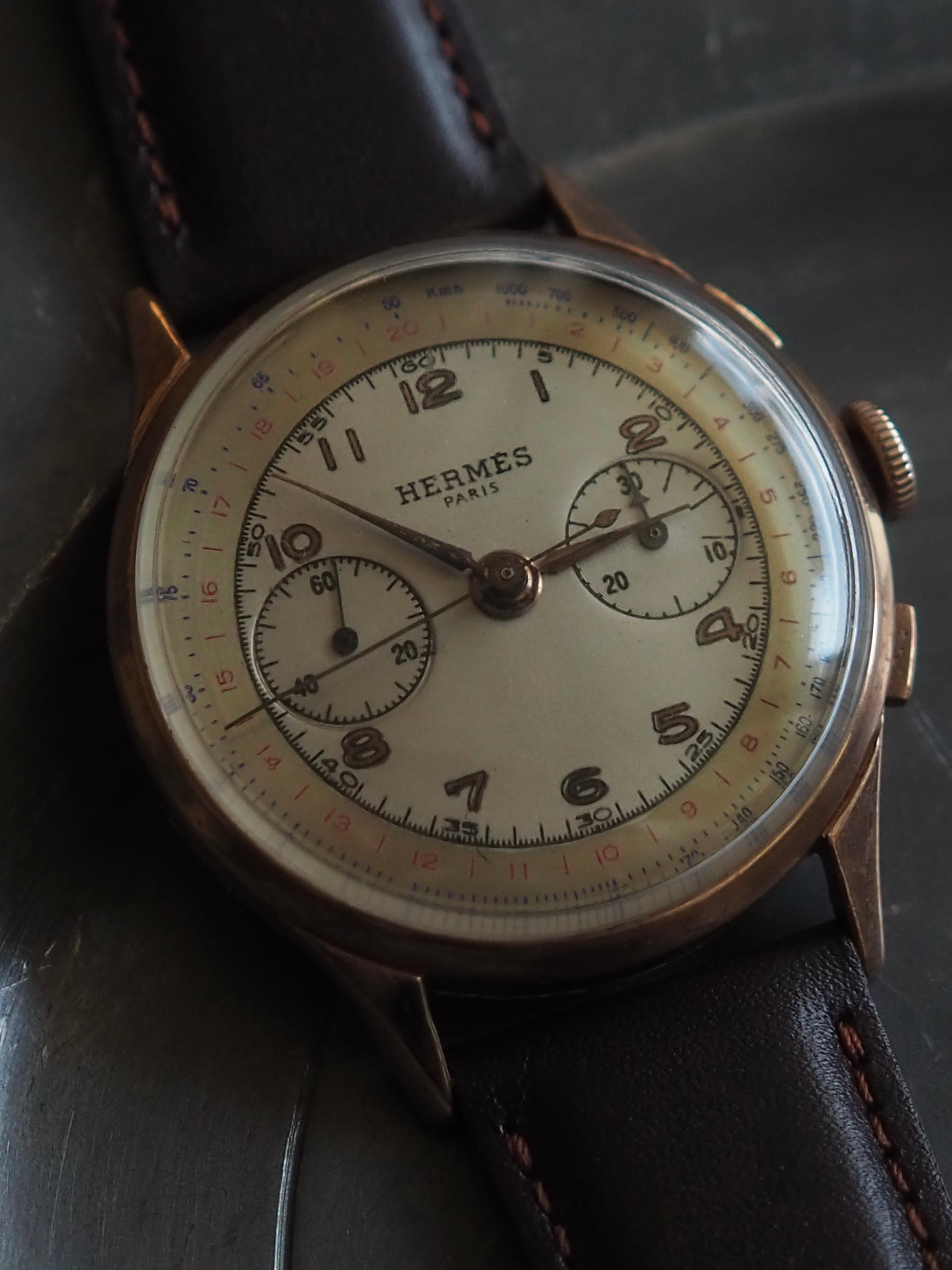 HERMES ヴィンテージ エルメス 手巻き クロノグラフ ウォッチ 腕時計