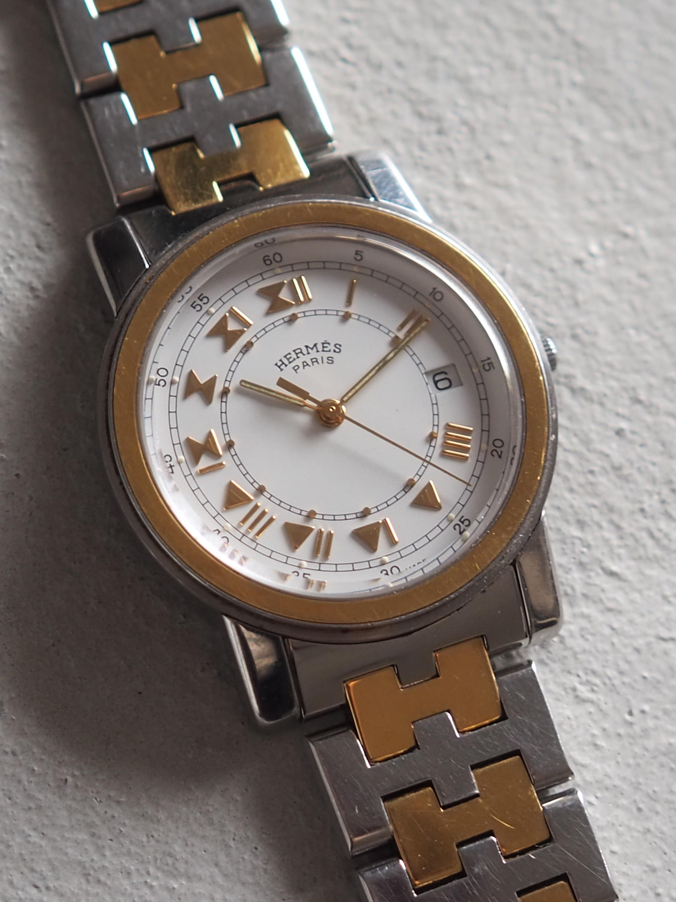 HERMES エルメス キャリック ウォッチ 腕時計 シルバー ゴールド ユニ