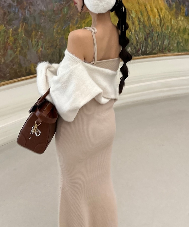 feather bolero×ribbon onepiece set(M GREIGE): ワンピース｜PMbox
