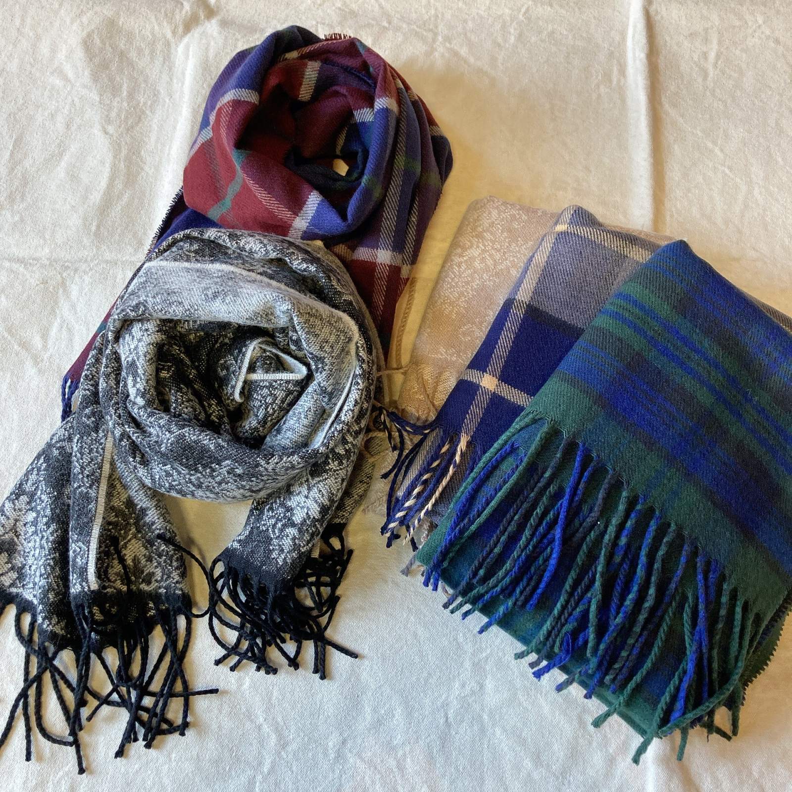 カシミヤタッチチェック柄マフラー(グリーン系)