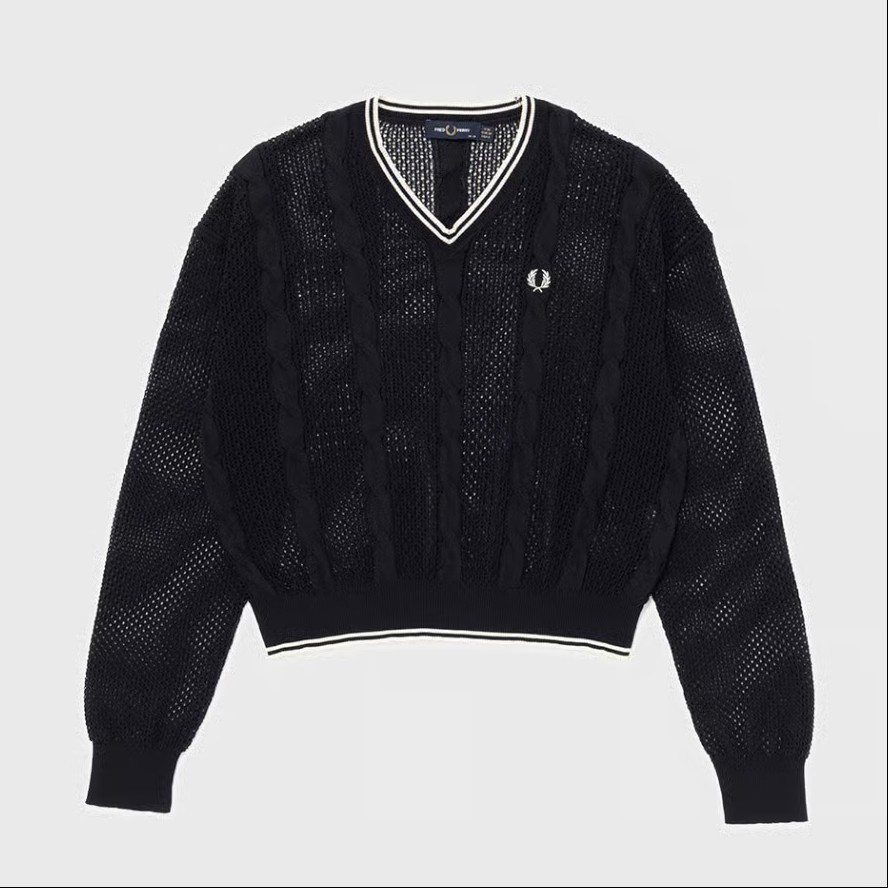 FRED PERRY/フレッドペリー】Mesh Cable Knit Jumper (608：NAVY)