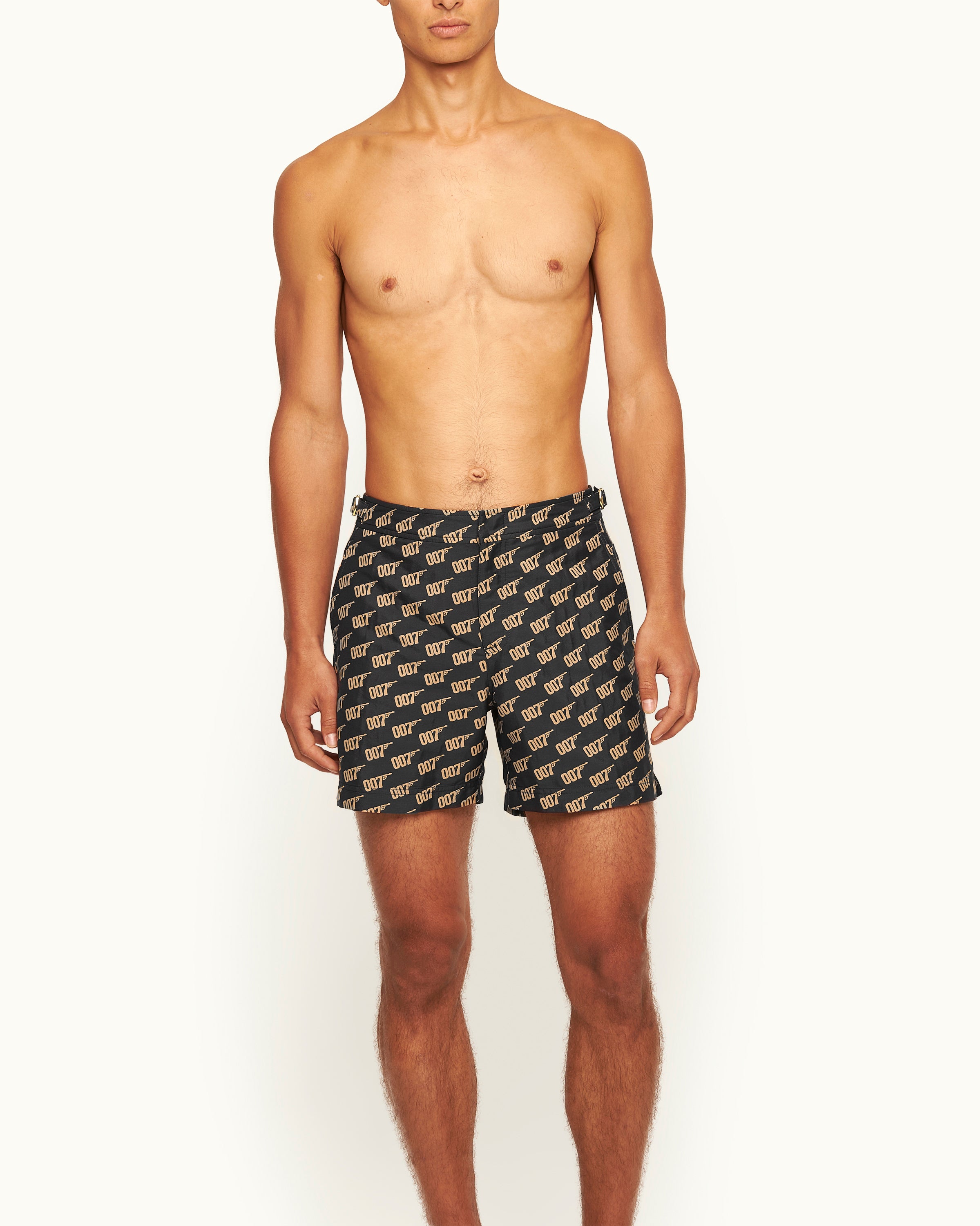 Orlebar Brown | Men's Mid-Length Jacquard Gold '007' Swim Shorts