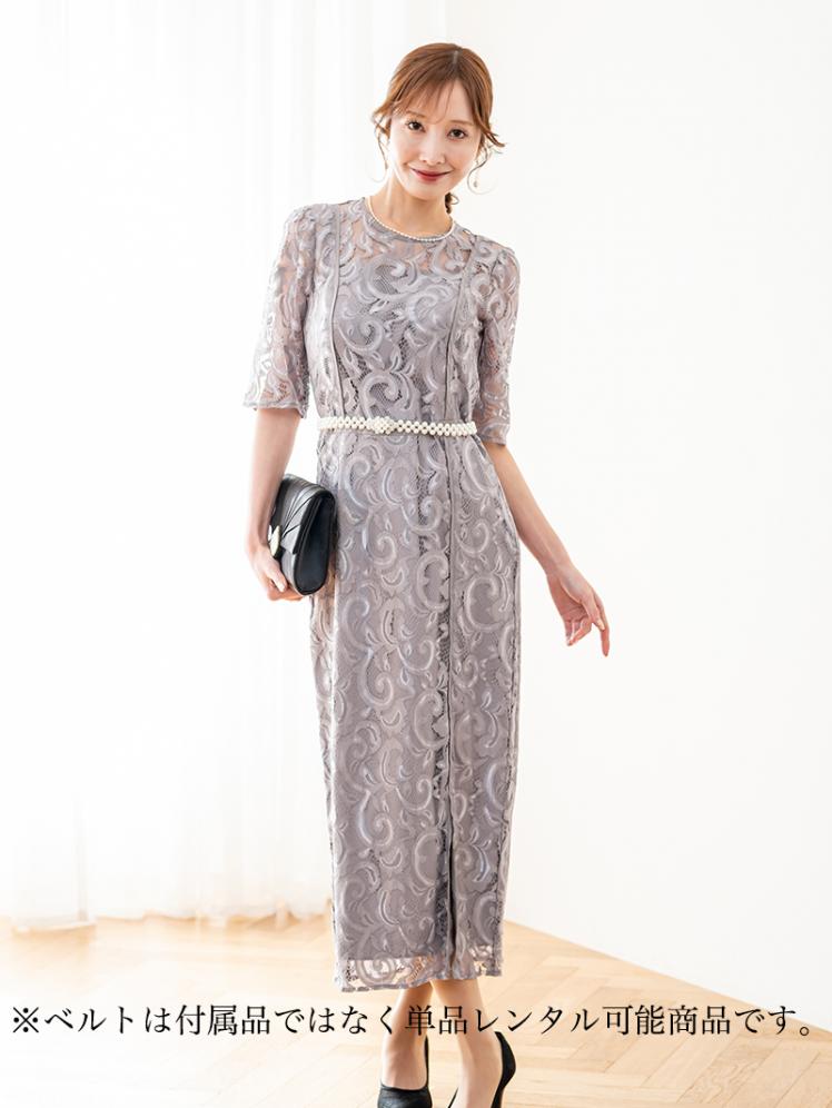 スリット総レースドレス(グレー)CR1-447GRY-M | OTONA DRESS