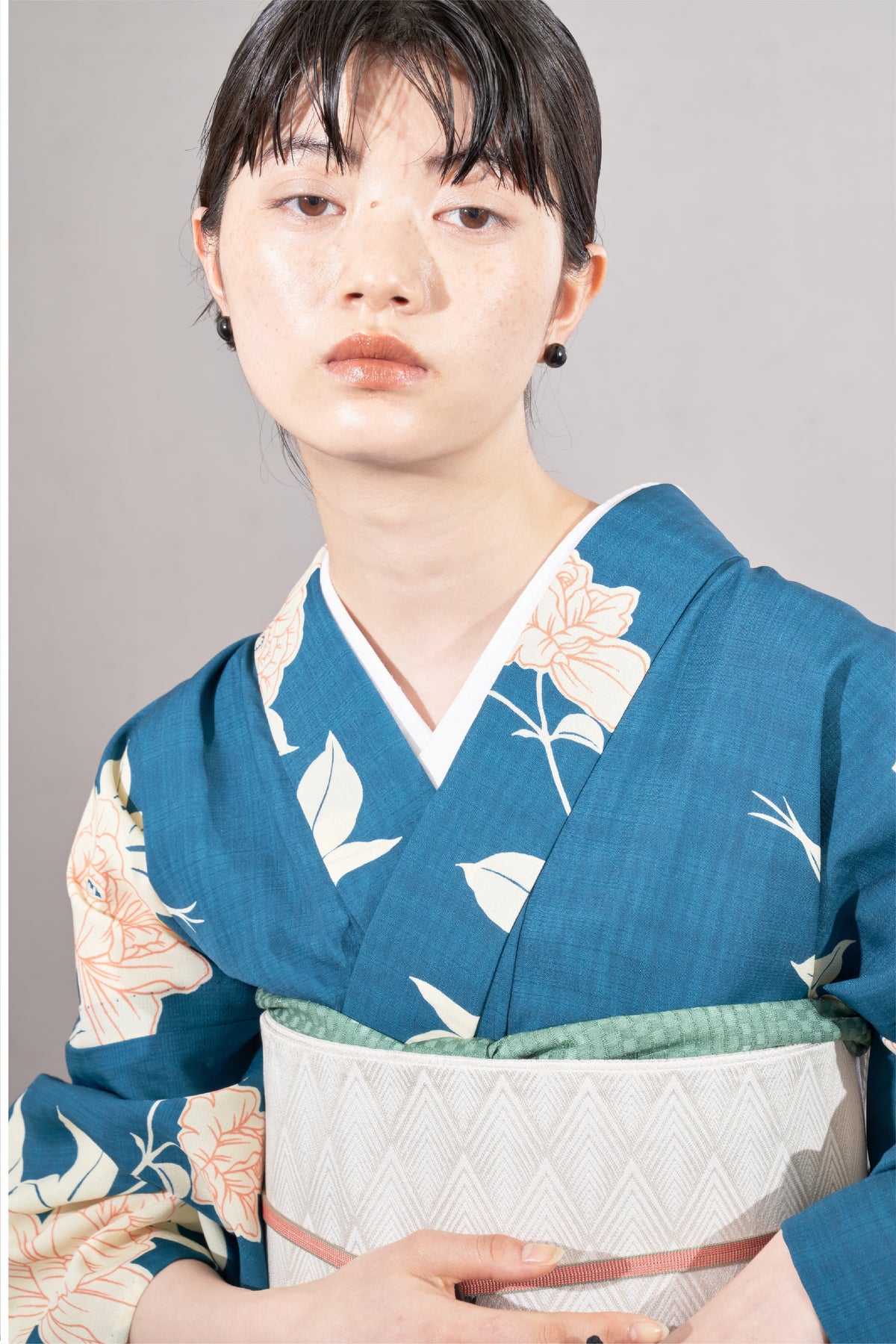 大塚呉服店オリジナル浴衣 バラ ターコイズ