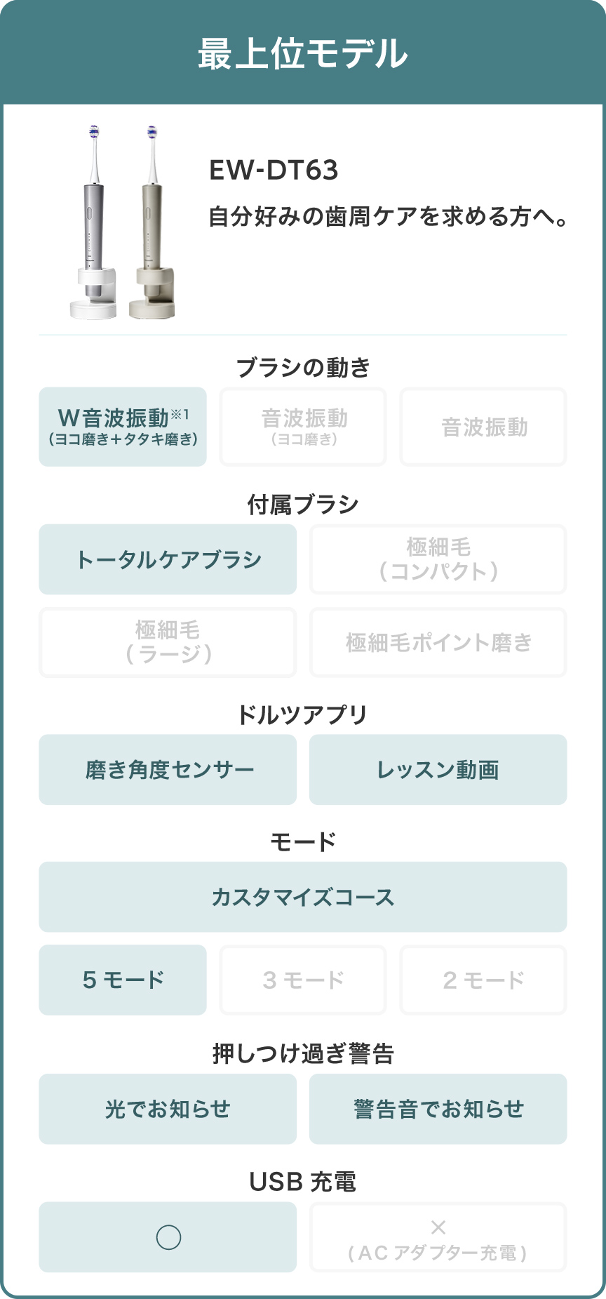 概要 音波振動ハブラシ(電動歯ブラシ) ドルツ EW-DP57 | オーラルケア