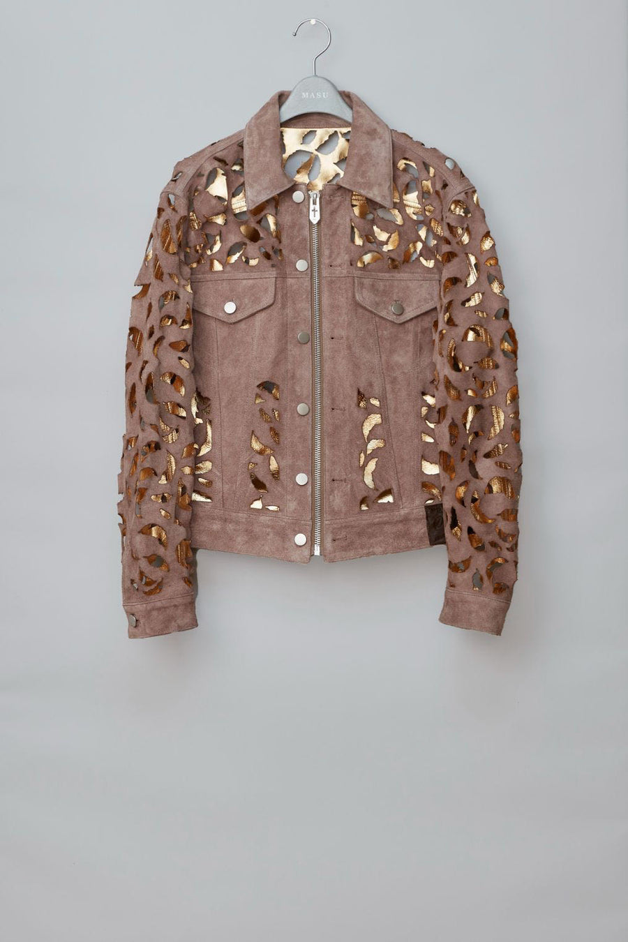 MASU(エムエーエスユー)のWING-CUT LEATHER TRUCKER JACKET GREIGEの