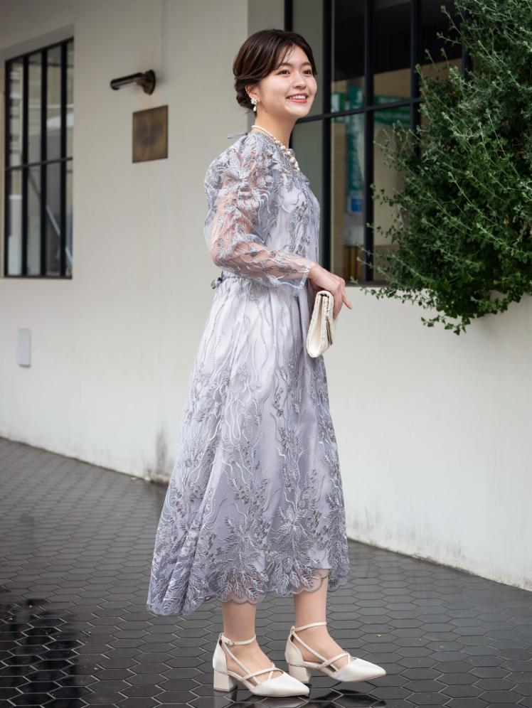 リーフデザイン刺繍ドレス(モーヴ)H1-457MOV-S | パーティドレススタイル