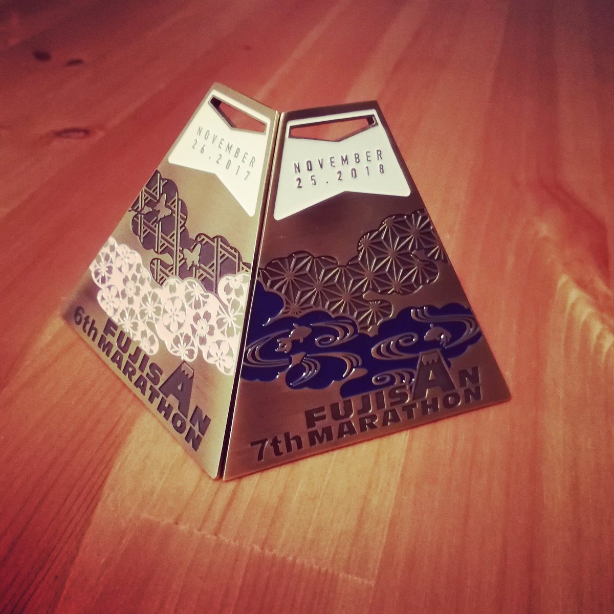 富士山マラソン🗻の完走メダルは5個集めると立体の富士山になります