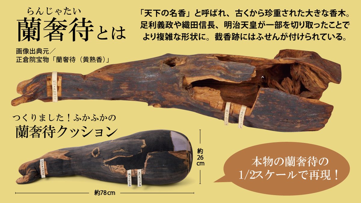 宝物をぎゅっと抱きしめて！ やわらかい「蘭奢待クッション」 天下の名