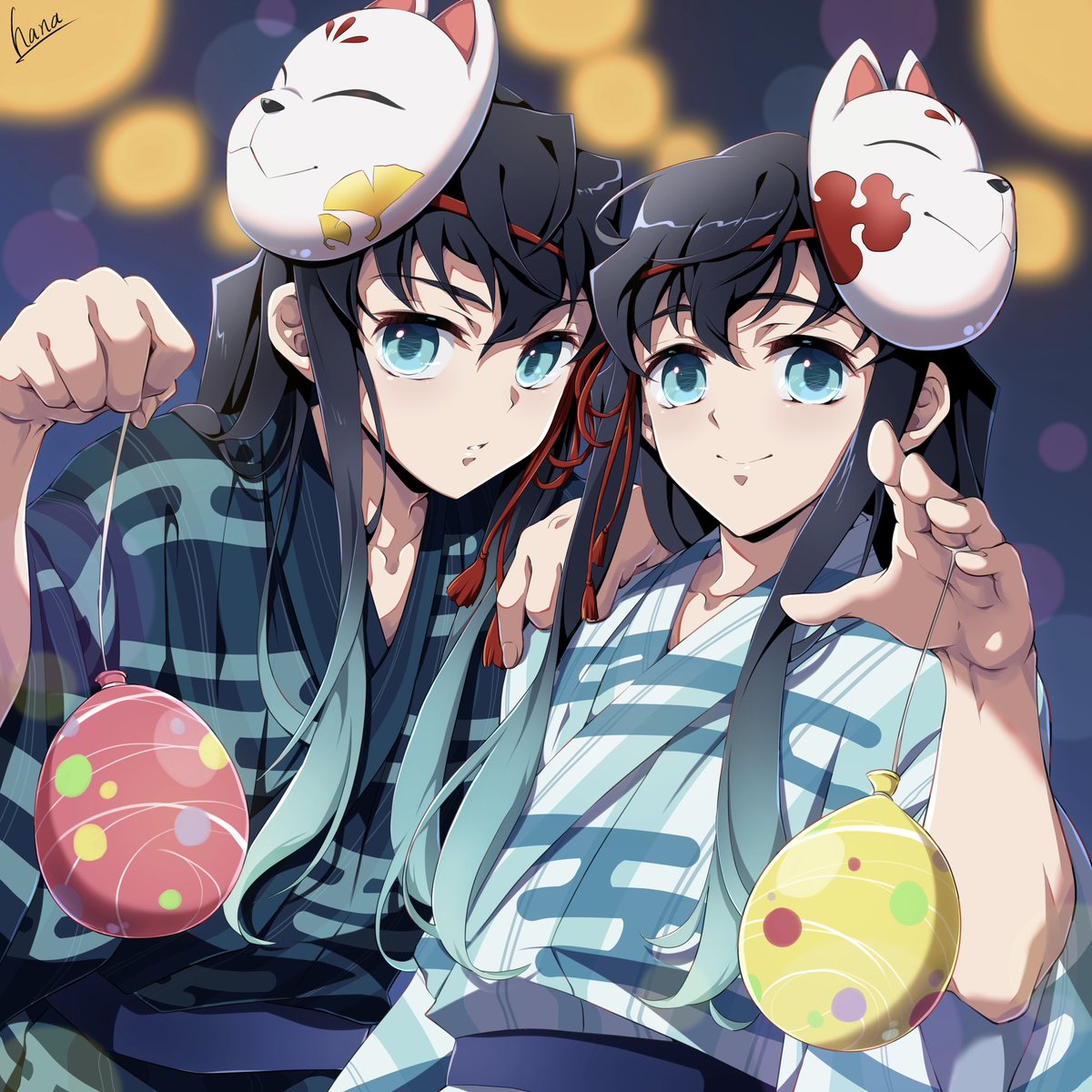 夏祭りツイ¡ンズ🌟🏮 いろいろおそろいなのが可愛い…🩵