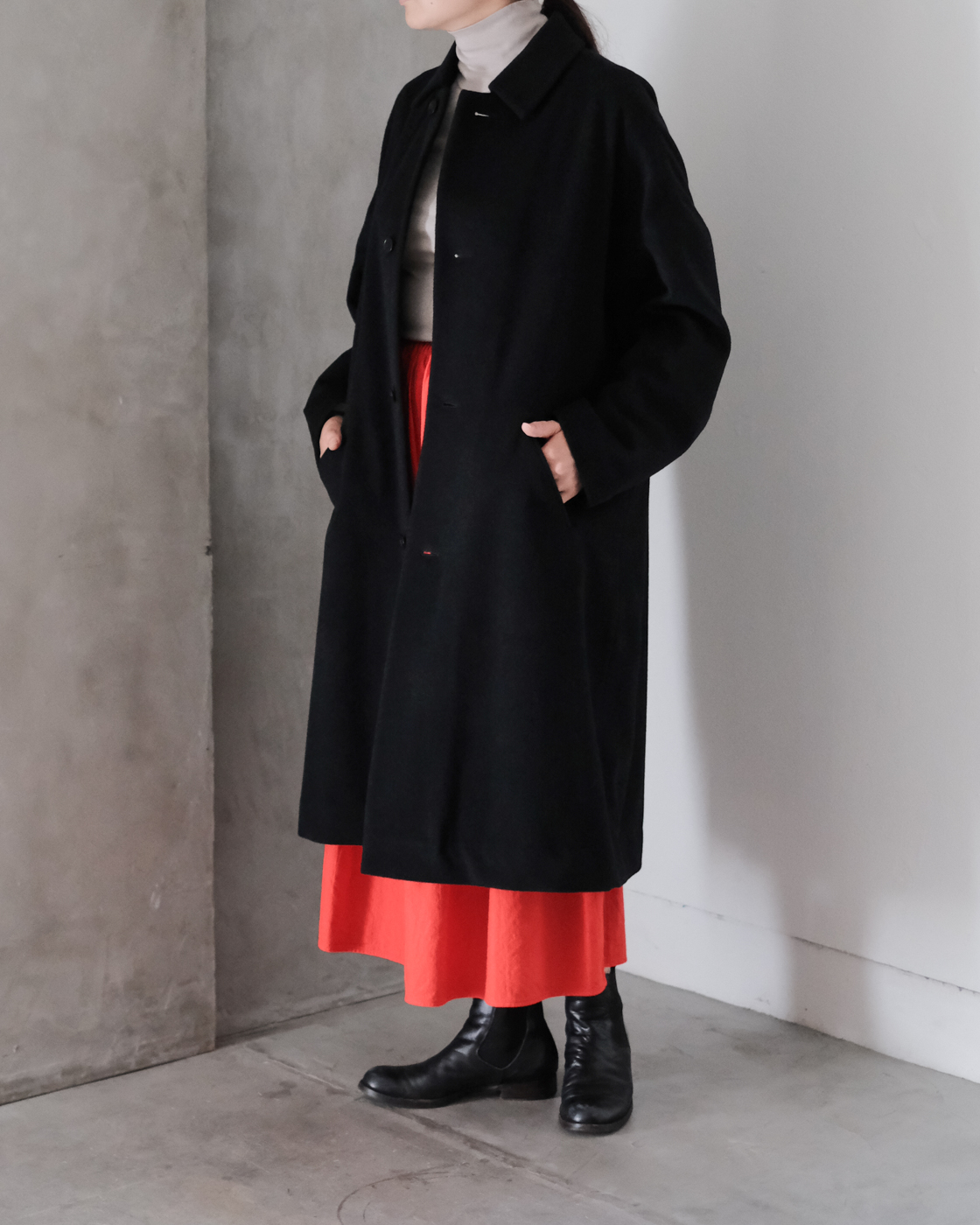 ウールベロア ロングコート col.Black | PEOPLE | ピープル