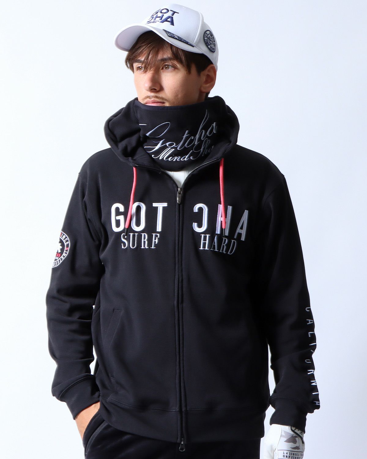 GOTCHA GOLF] 裏起毛 ネックウォーマー付き フルジップ パーカー