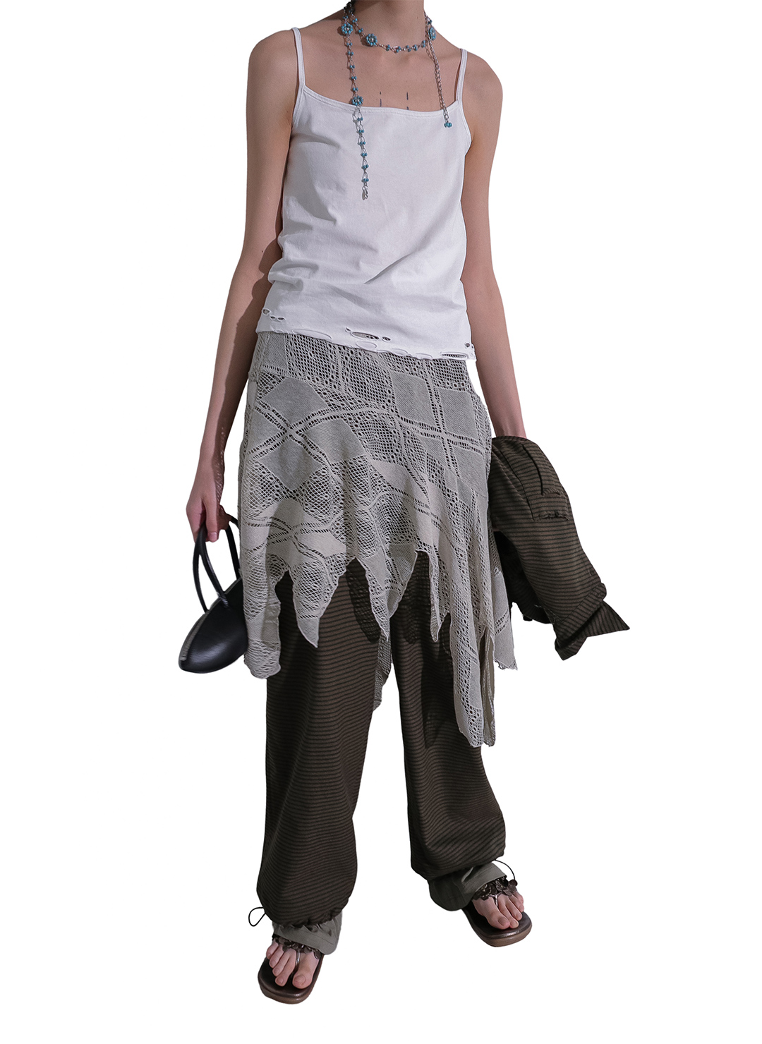 Knit Lace Jagged-hem Skirt/Beige｜PERVERZE | パーバーズの公式