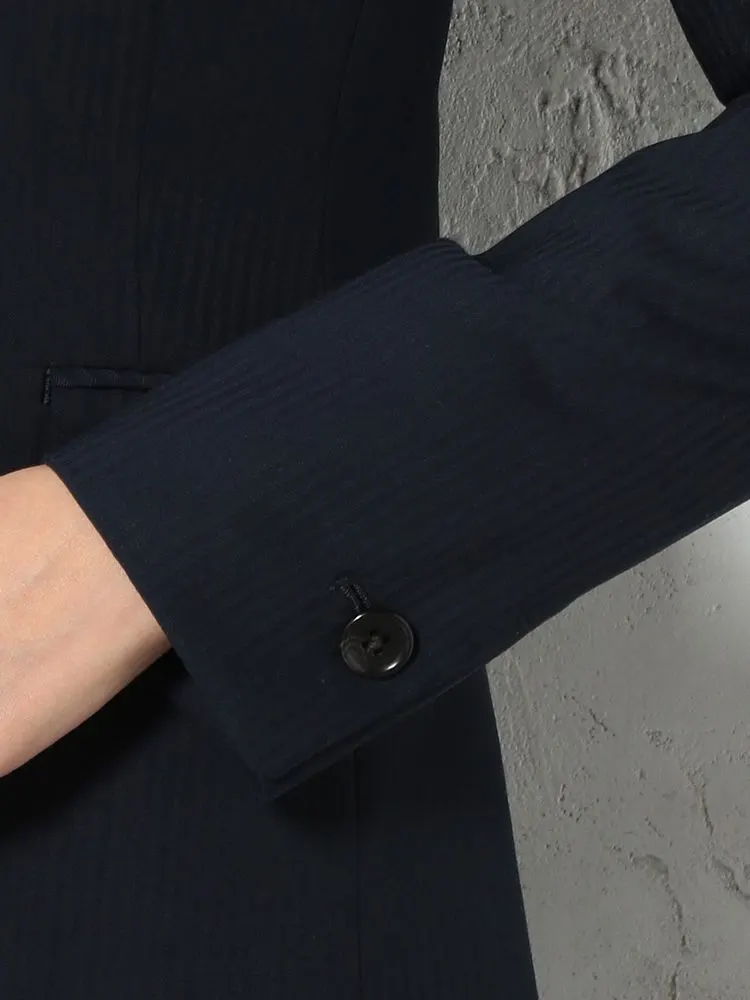 ブラック シルク混 スーツ ジャケット シャドーストライプ ネイビー