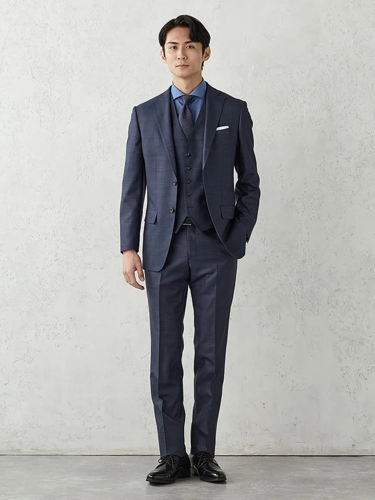 ブラック 【ベスト付/パンツウォッシャブル】光沢スリーピーススーツ