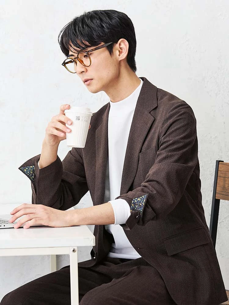 ウール×シアサッカー グレンチェック柄 セットアップジャケット