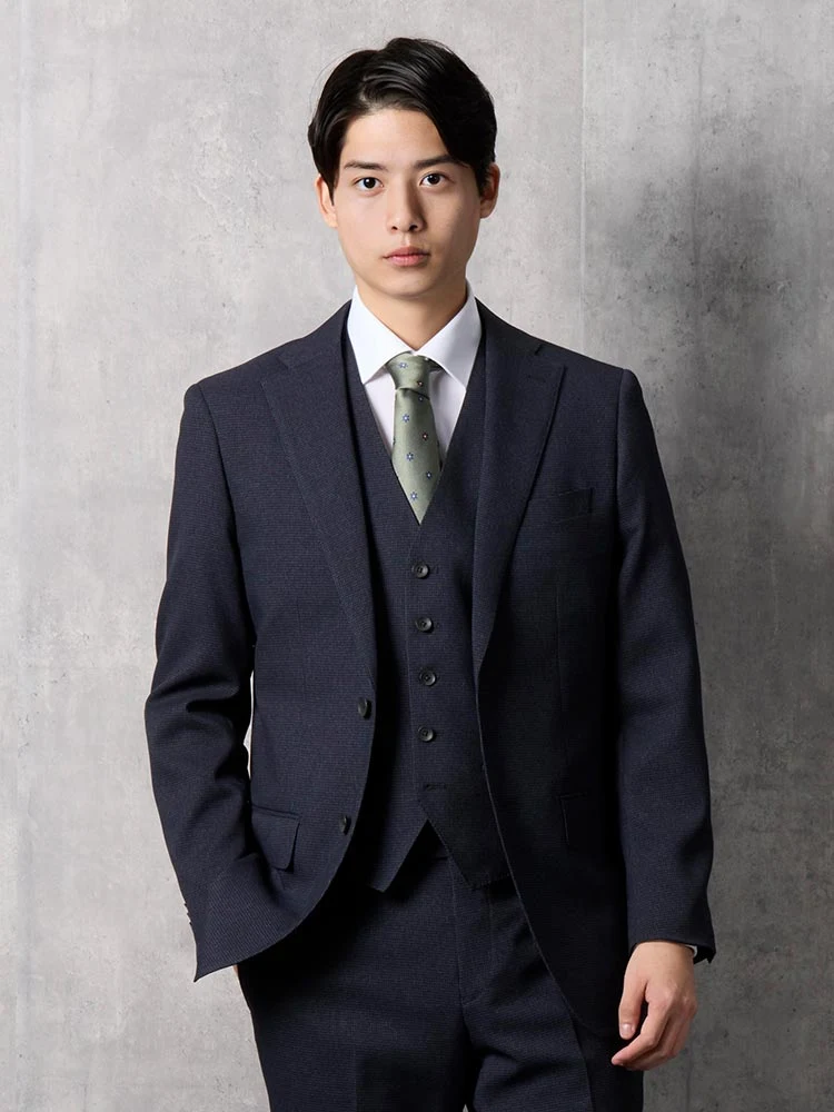 上下洗える】スリーピーススーツ 千鳥格子【クラシコ】ネイビー | P.S.