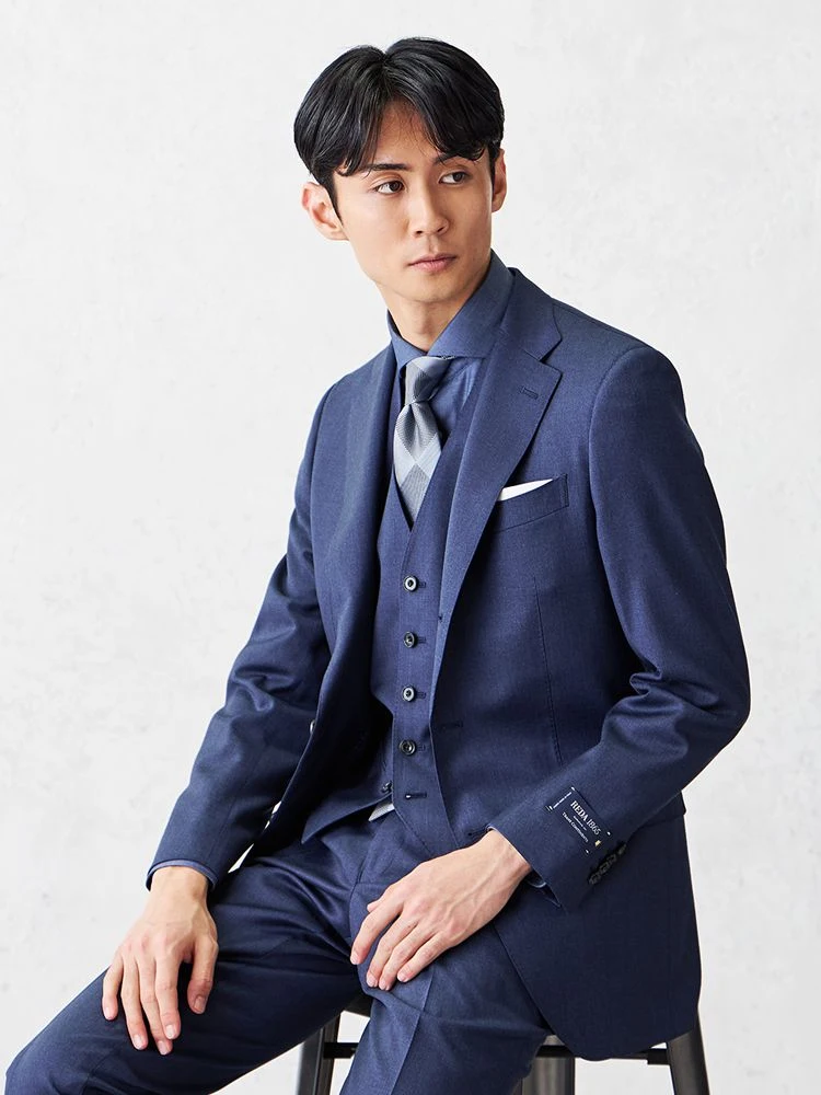 ネイビー 【REDA】TRANS CONTINENTS ウール100％ スリーピーススーツ