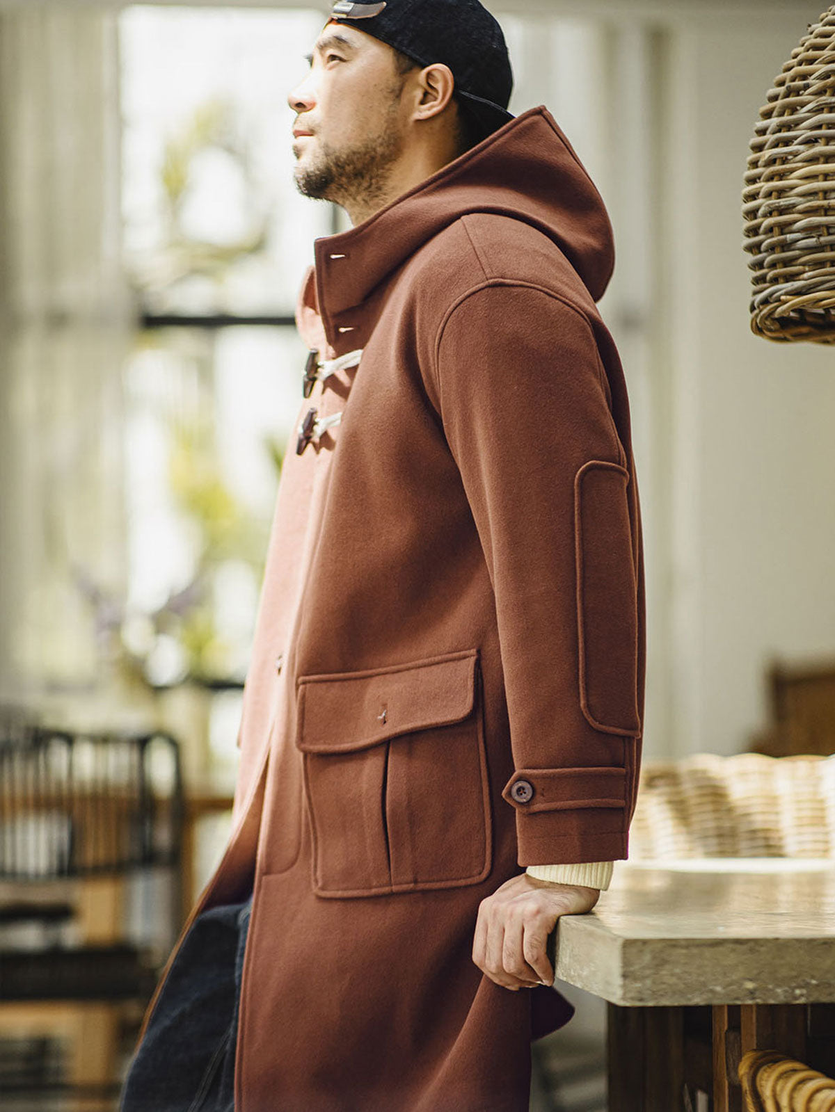 牛角ボタン付きフードウールダッフルコート -PESSOA CLUB