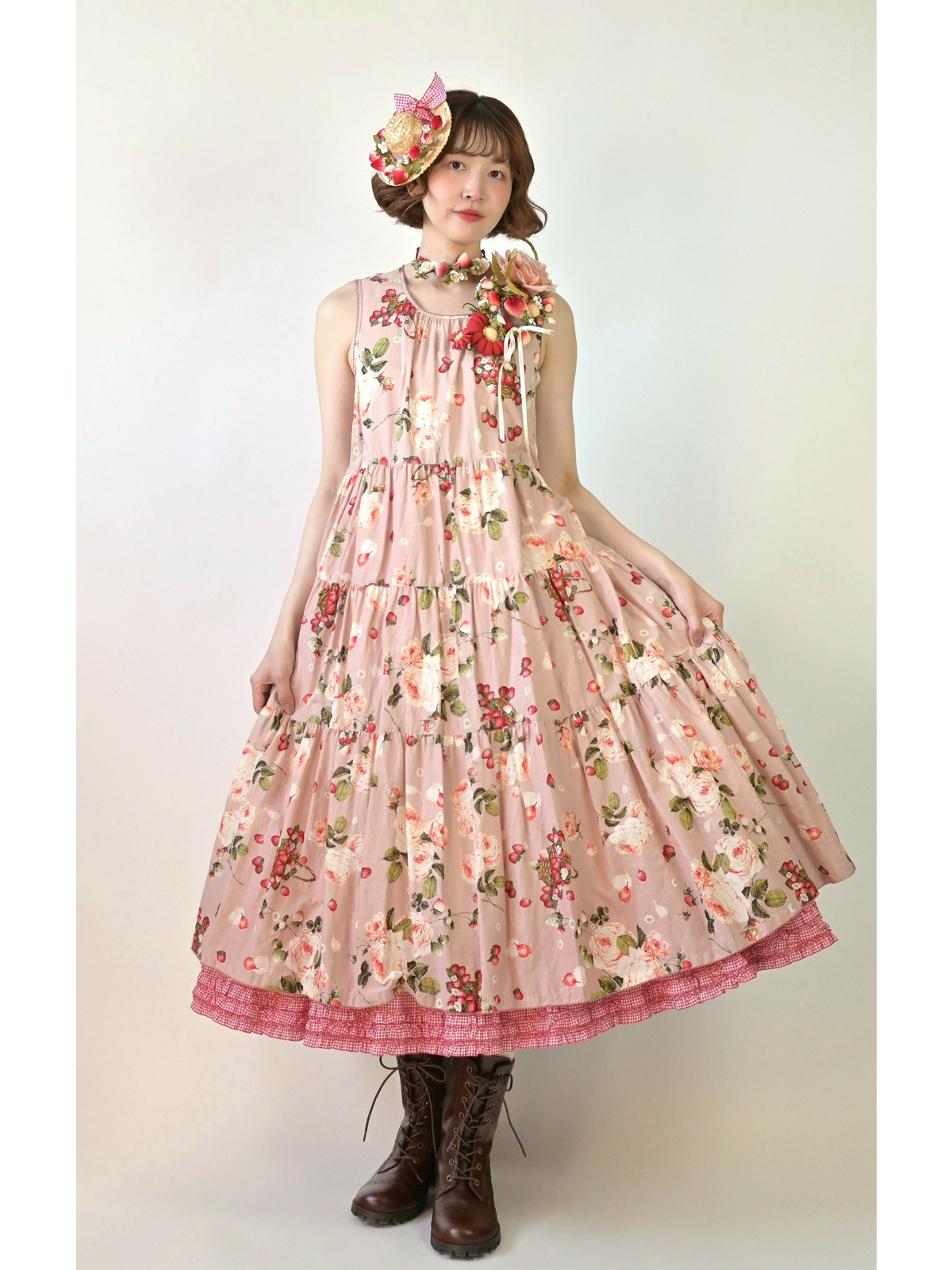 Special item～ストロベリーローズプリントミディワンピース｜ピンク