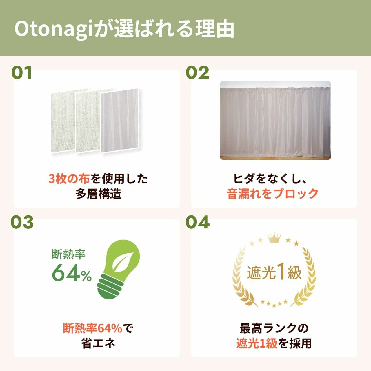 防音カーテン Otonagi (旧コーズプレミア) 幅110cm×丈200cm 2枚組 多層