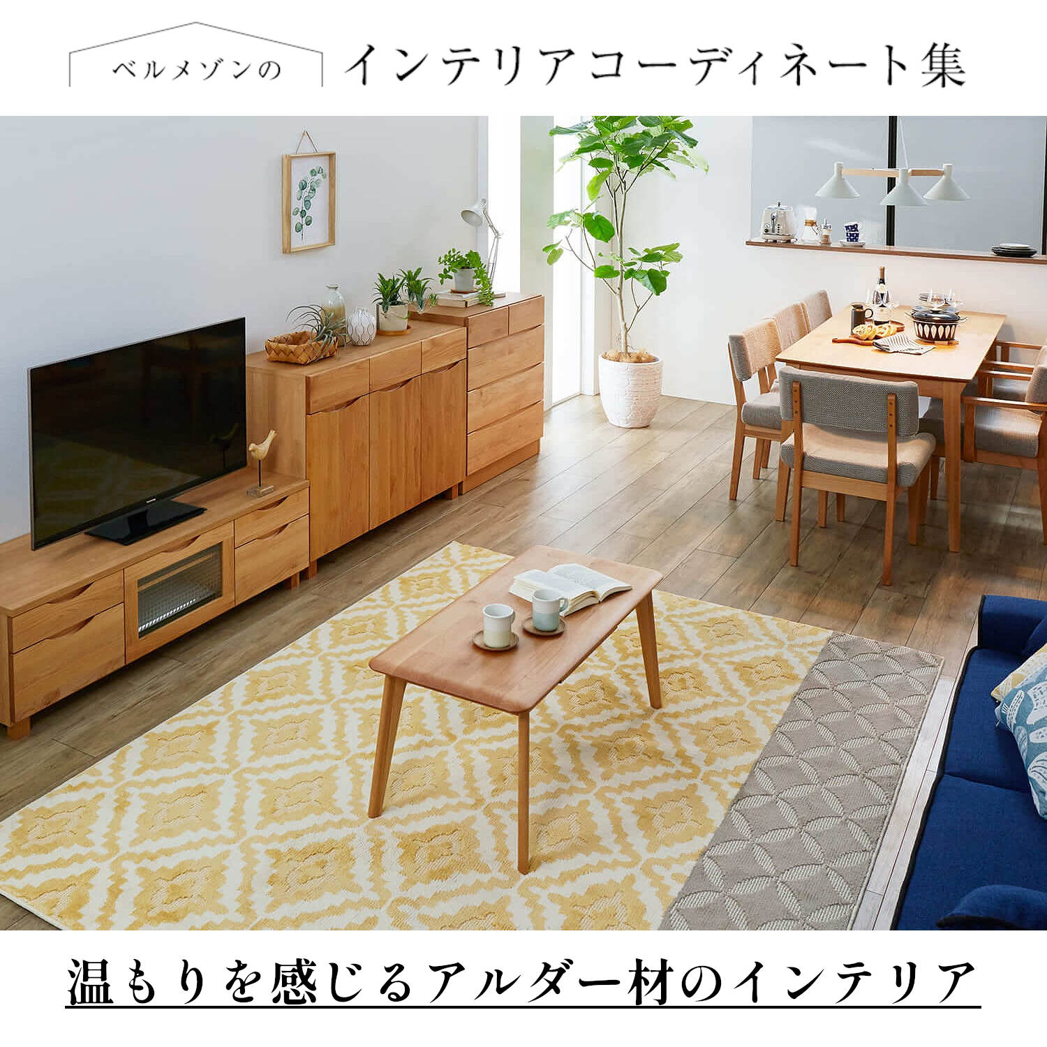 アルダー材の引出し付きリビングローテーブル（ローテーブル/センター