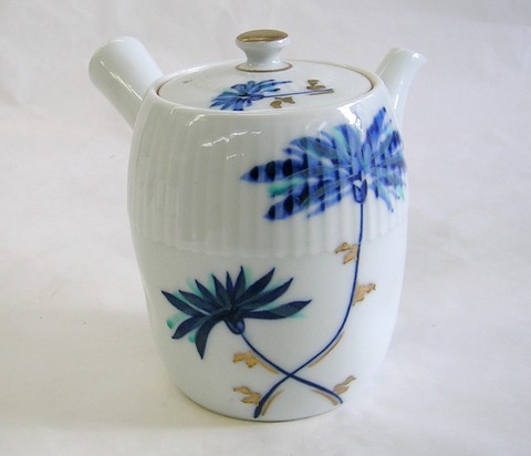 昭和レトロ 手描き急須 530cc【通販/草花/金染付】山口陶器店22041604
