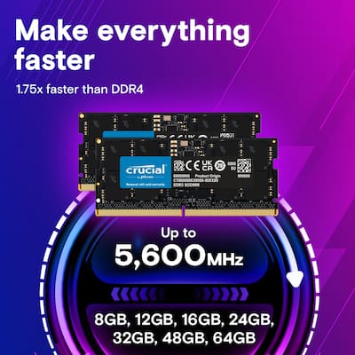 Crucial 64GB Kit (2x32GB) DDR5 5600MHz C46 SODIMM Laptop Memory