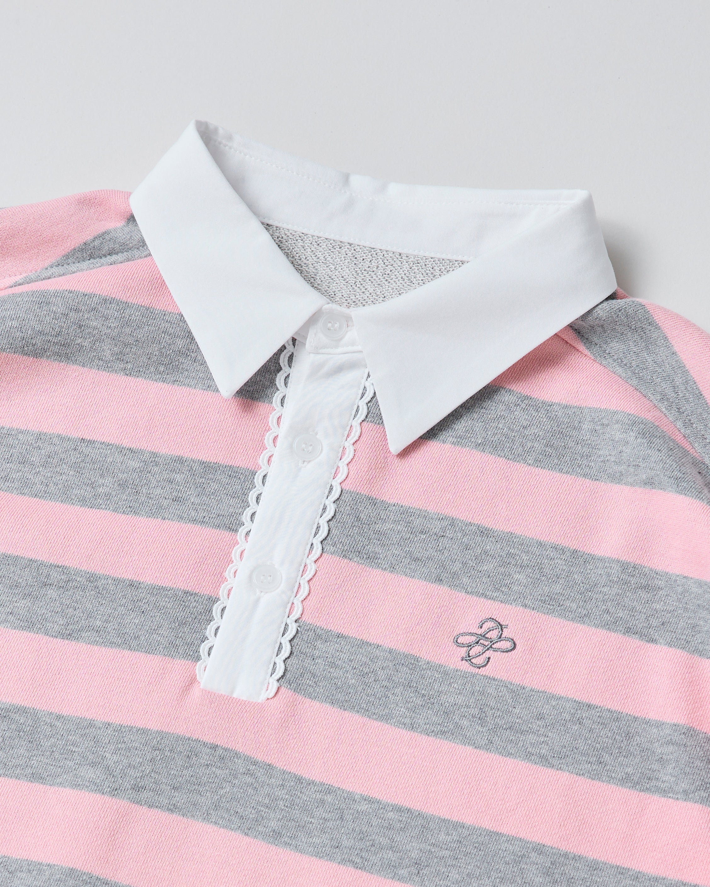 Gathered sleeve rugby shirt (pink/gray)