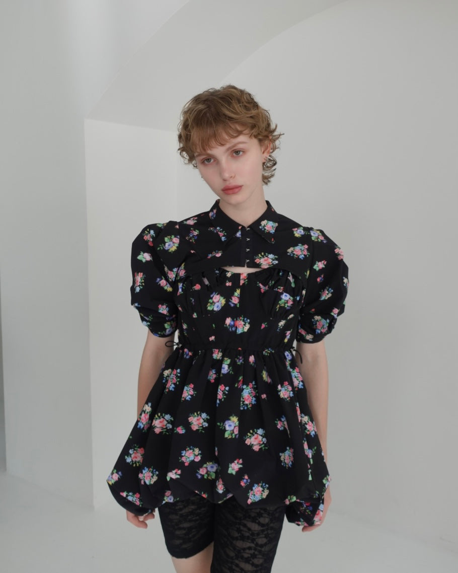 Balloon flower cami tunic (black flower)