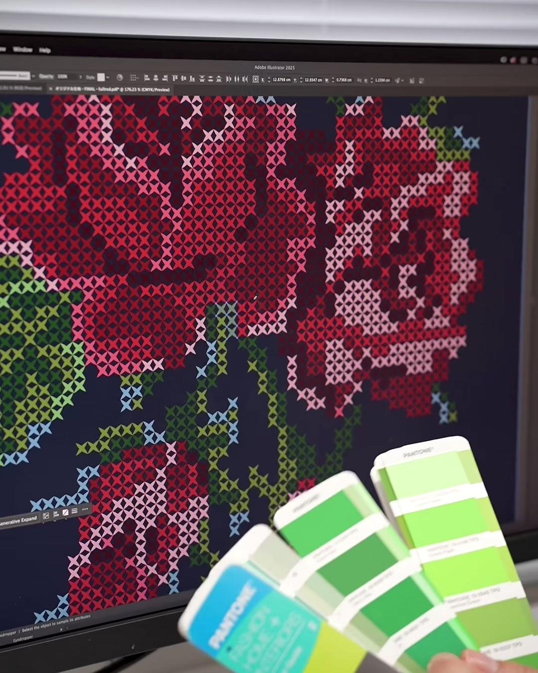 Flower cross-stitch print sweatshirt