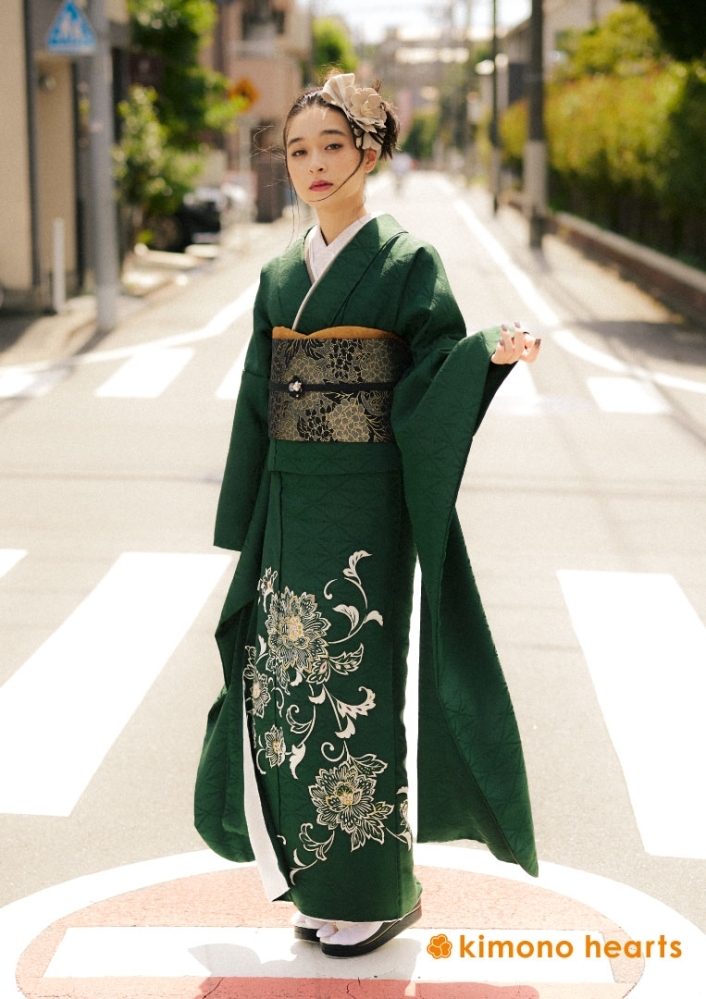 振袖 フルセット 成人式 正絹 緑 金 グリーン A9778884
