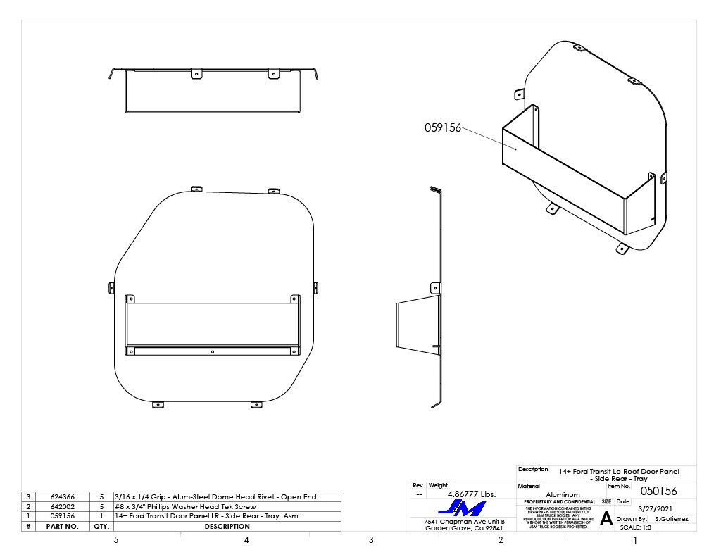 Ford Transit Door Panel Low Roof Side Rear SKU: 050154/050155