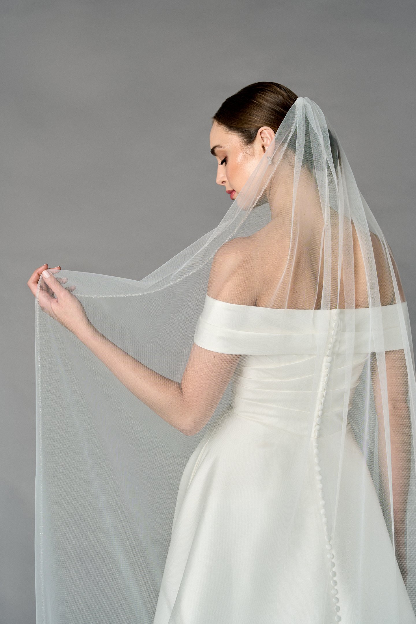 TG1106L060: Waltz Length Tulle Veil with Crystal Beaded Edge