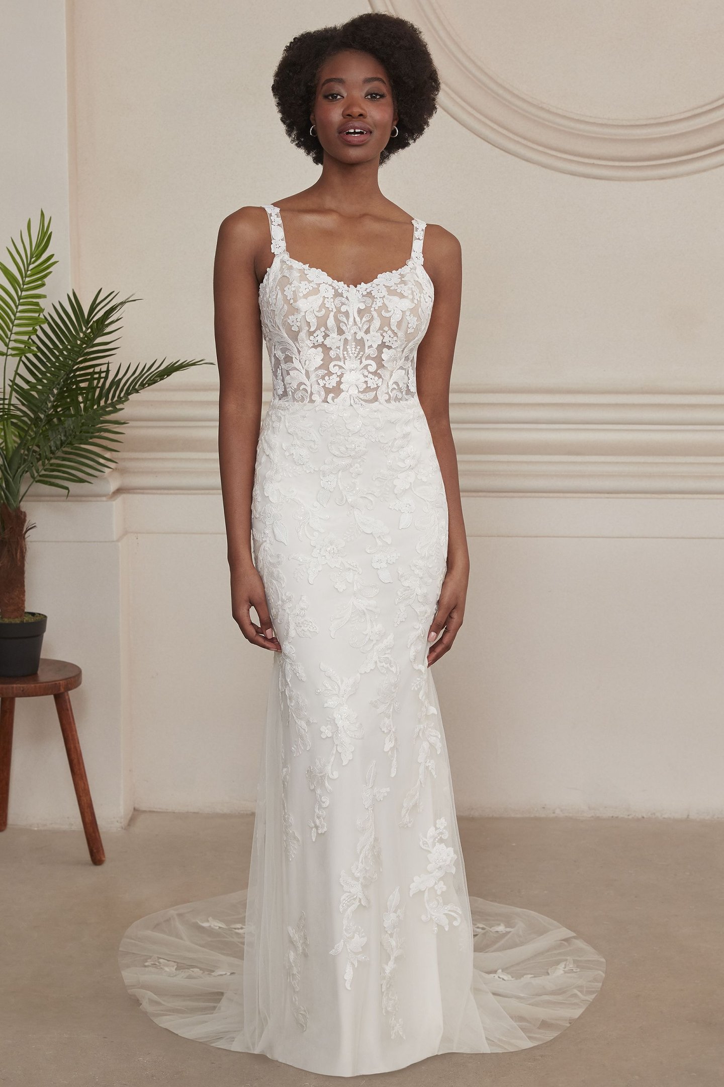 Rogue: Illusion Bodice Lace Fit and Flare Gown with Low Back