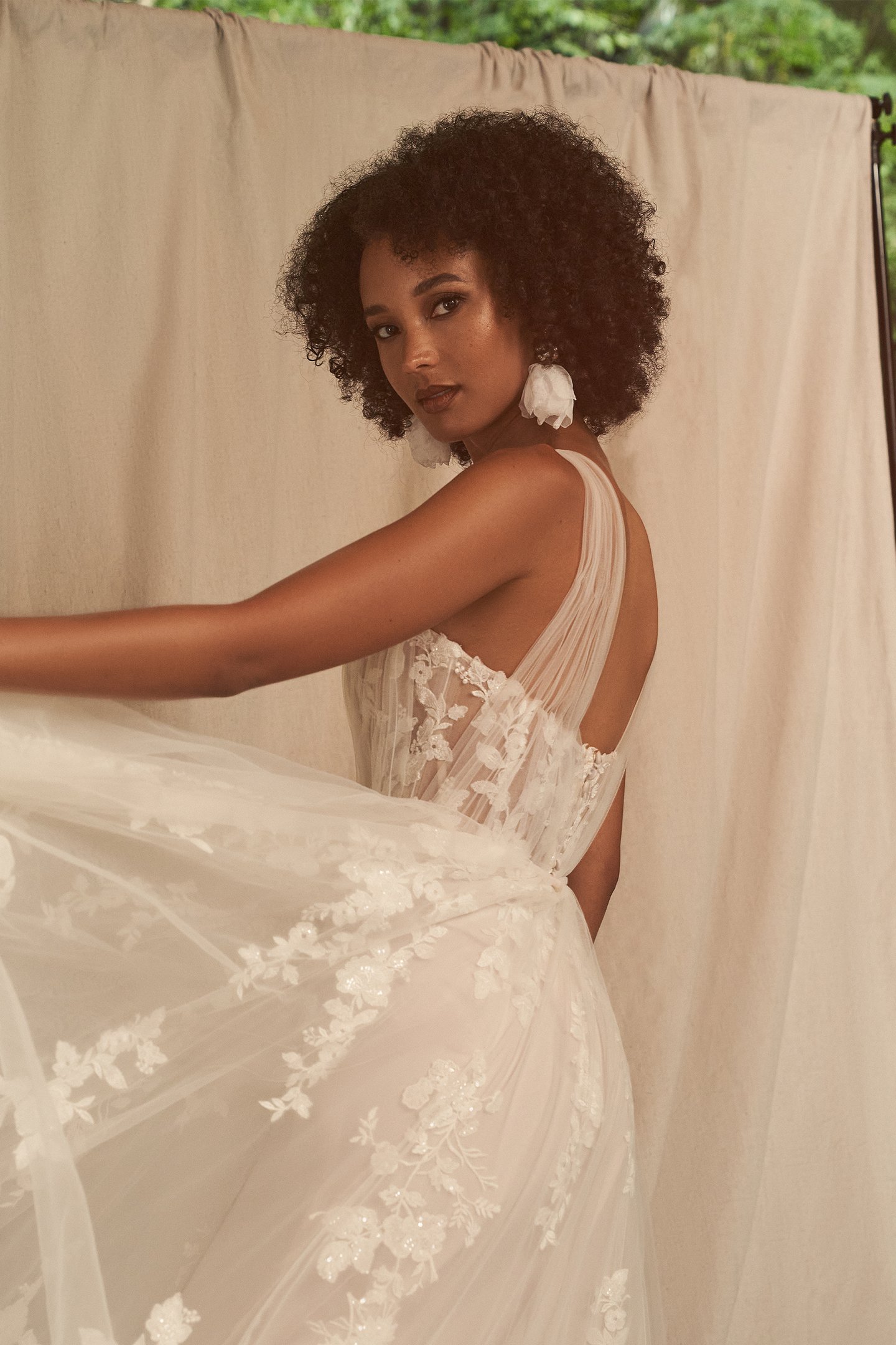 66273: Tulle A-Line Dress With Sheer Bodice and Lace Appliqués