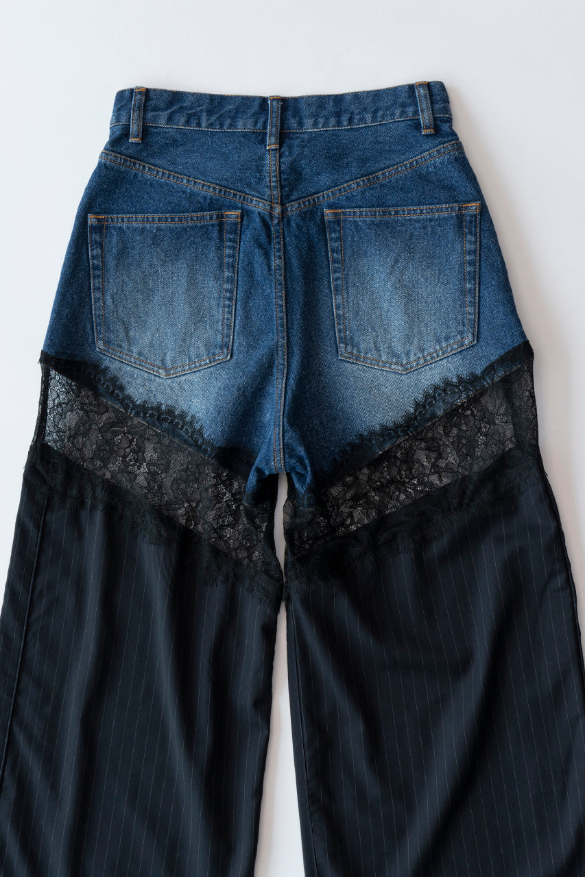 Denim Lace Blocking Pants