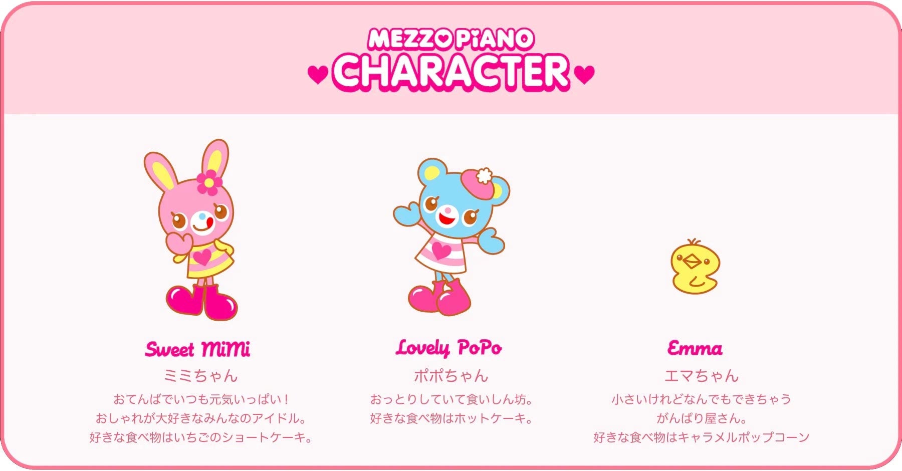 メゾ ピアノより、公式キャラクター ミミ・ポポのグッズ第2弾が登場