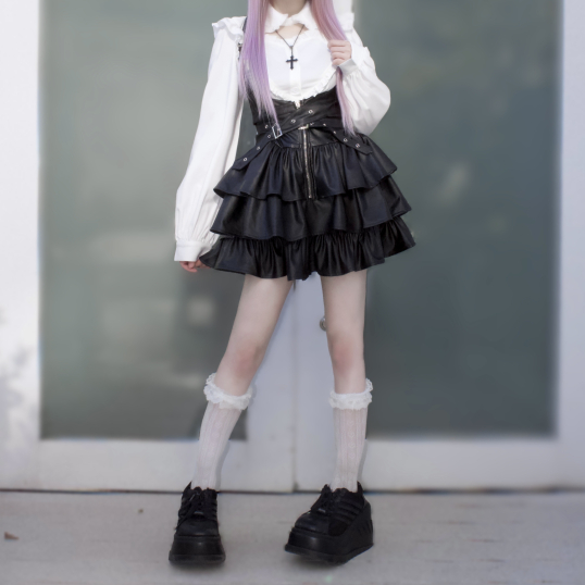 IMVAL / Frill Leather Dress [BLK] - QOOZA