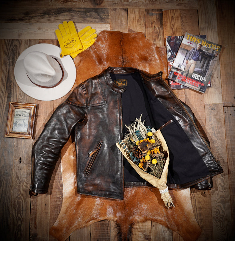 茶芯 カウレザー シングルライダース ジャケット S～4XL – quietman