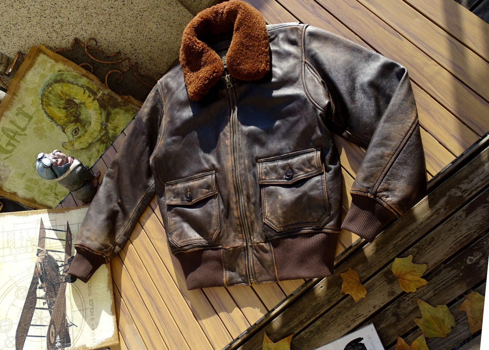 茶芯カーフレザーG-1 フライトジャケット XS～5XL – quietman clothes