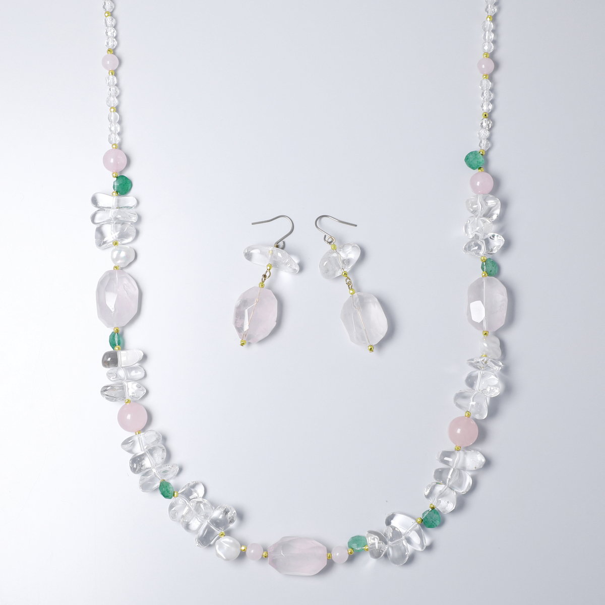 ローズクォーツデザインネックレス&イヤリング/ピアスセット - QVC.jp