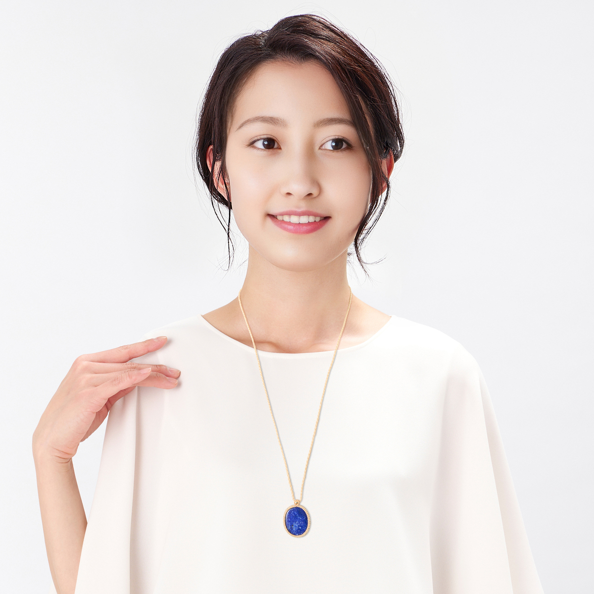 ラピスラズリオーバル 18KYG マクラメ編みネックレス 26ctUP